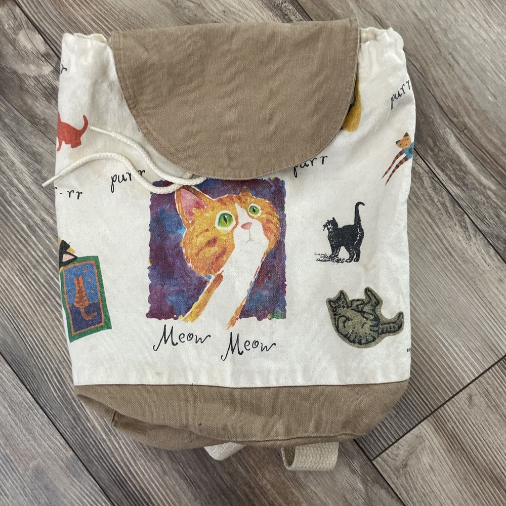 Vtg‎ Relevant Products Cat Backpack Tote Bag Cream All Over Print